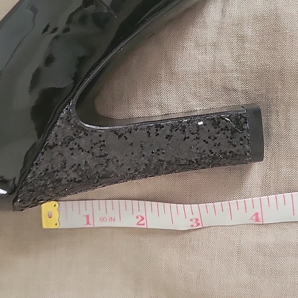 Tory Burch Colin Black Patent Leather Glitter Block Heels, Round Toe 6 M - Picture 9 of 10